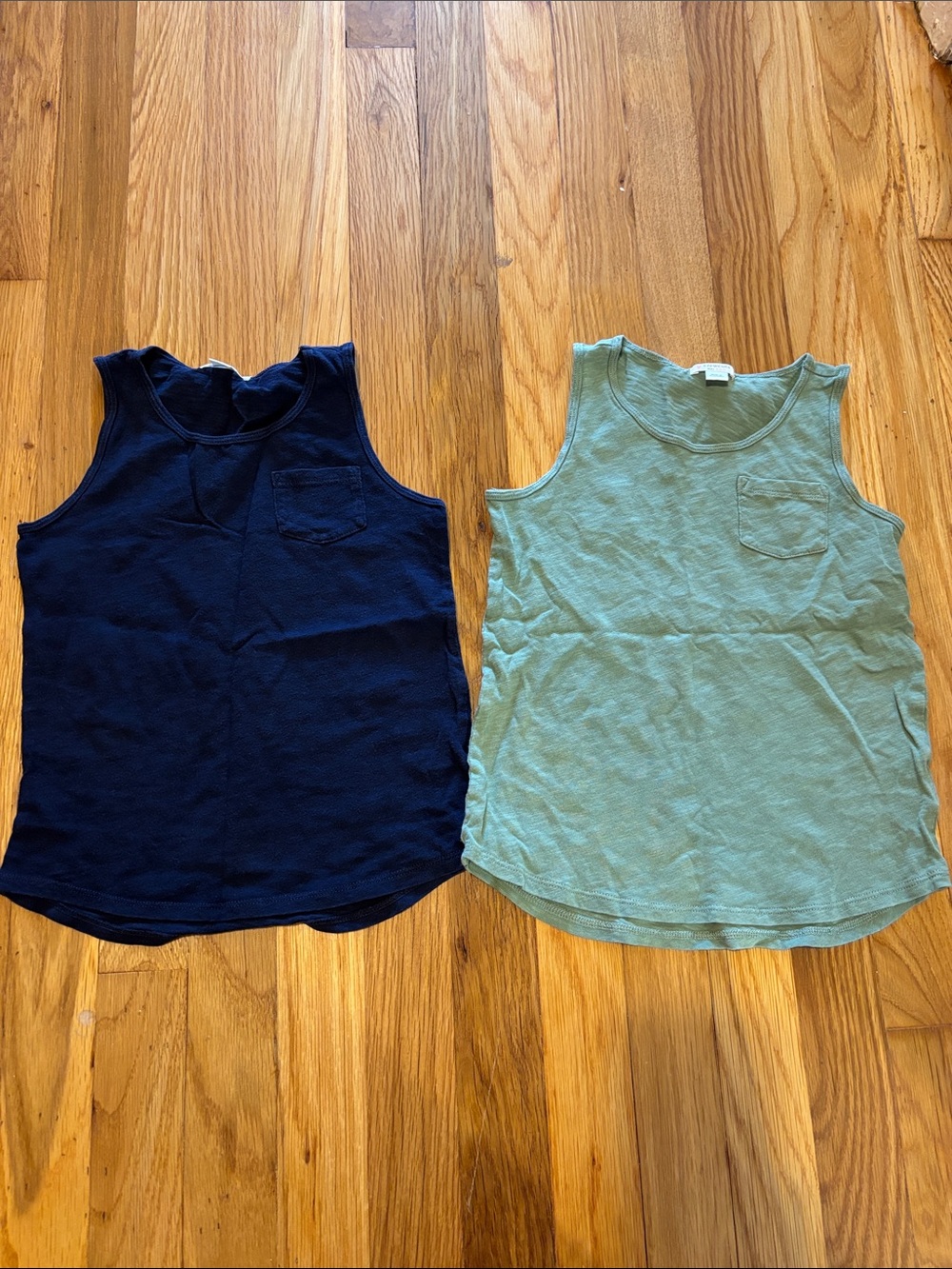 Two 100% cotton Crewcuts Pocket Tank Tops - Navy & Green size 6-7